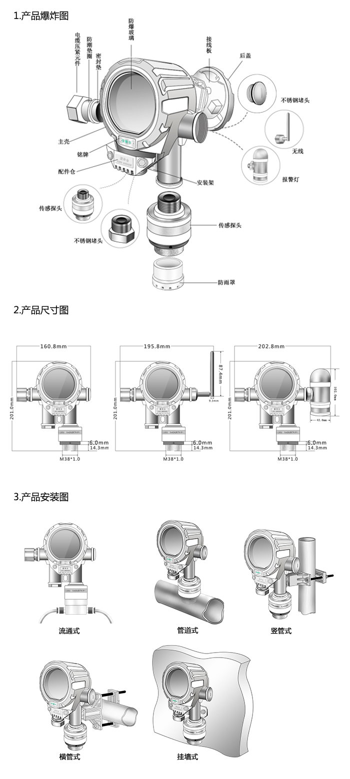 機(jī)氣貓固定在線式1-3-二溴丙烷氣體檢測儀管道安裝型網(wǎng)絡(luò)版尺寸與安裝圖